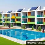 Home 21 미래 주거 형태에 대한 투자 전략 - A modern residential neighborhood in Pakistan featuring smart homes equipped with sleek smart locks,...