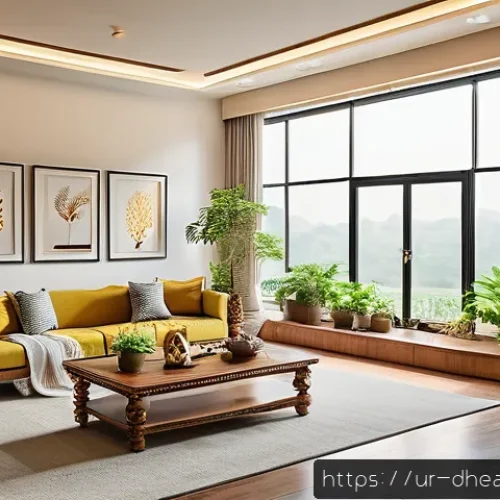 Home 31 미래 주거 형태의 실용적인 토대 - A modern smart home interior in an upscale Pakistani living room, featuring sleek smart lighting sys...