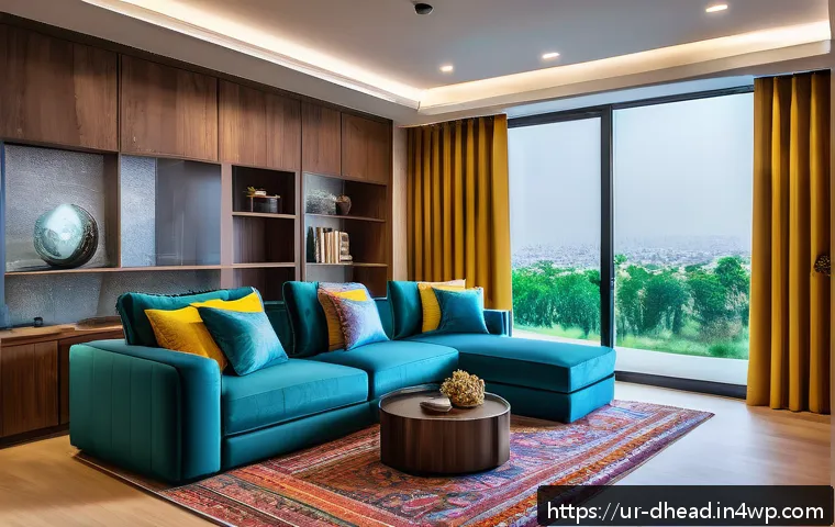 미래 주거 형태에 대한 투자 기회 - A futuristic smart home interior in a modern Pakistani apartment, featuring sleek IoT devices like s...